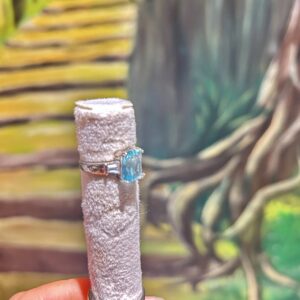 Bague aigue marine bleue extra serti sur anneau argent avec plaquettes de quartz Taille 54/55 - Boutique La Porte des Secrets