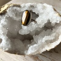 Bague œil de tigre sur argent alpaca Mexique taille réglable du 52 au 60 - Boutique de pierre La Porte des Secrets