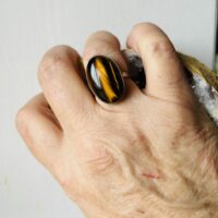 Bague œil de tigre sur argent alpaca Mexique taille réglable du 52 au 60 - Boutique de pierre La Porte des Secrets