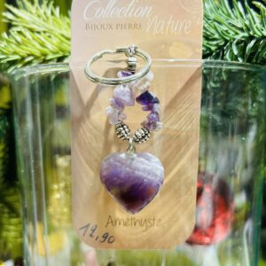 Porte clé en Améthyste coeur - Boutique La Porte des Secrets