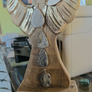 Les Pendentif en pierre carte Désert de Druzy ovale en argent - environ 4cm x 3.3 cm - pierre en tranche brute - Boutique La Porte des Secrets