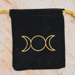 Bourse en velours noir brodé triple lune - Boutique La Porte des Secrets