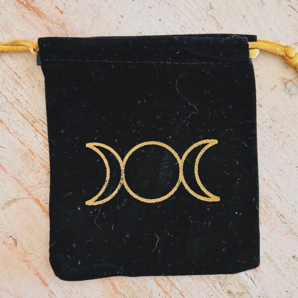 Bourse en velours noir brodé triple lune - Boutique La Porte des Secrets