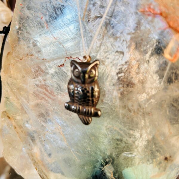 Pendentif Chouette hématite naturelle environ 2.7 cm - Boutique La Porte des Secrets