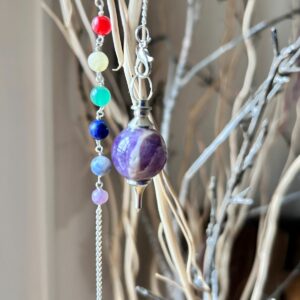 Pendule Améthyste à bande forme séphoron chaine chakra Boutique ésotérique La Porte des Secrets