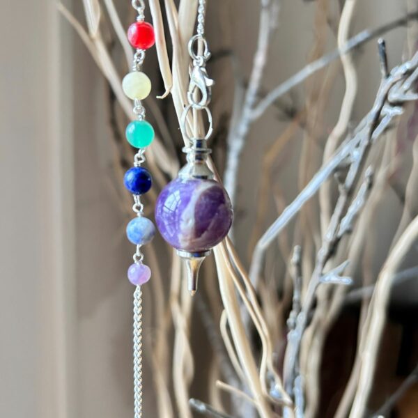 Pendule Améthyste à bande forme séphoron chaine chakra Boutique ésotérique La Porte des Secrets