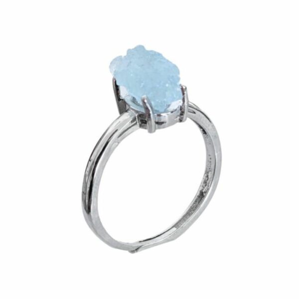 Bague Aigue marine AA Mozambique pierre brute en Cuivre Blanc Ajustable Boutique de pierres La Porte des Secrets
