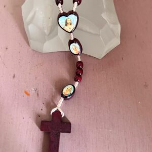 Chapelet cœurs unis Jésus et Marie perles bois et perles photos résine boutique ésotérique La Porte des Secrets