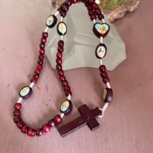 Chapelet cœurs unis Jésus et Marie perles bois et perles photos résine boutique ésotérique La Porte des Secrets
