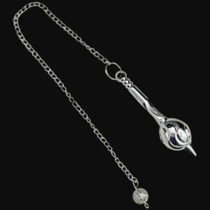 Pendule forme élancé et boule pointe en laiton argenté 6 cm x 1.5 cm boutique La Porte des Secrets