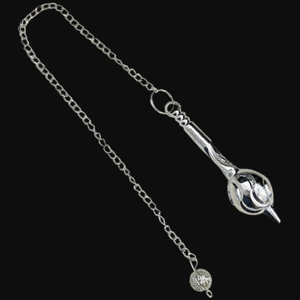 Pendule forme élancé et boule pointe en laiton argenté 6 cm x 1.5 cm boutique La Porte des Secrets