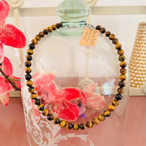 Collier ras de cou Oeil de tigre perles 6mm boutique La Porte des Secrets