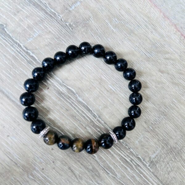 Bracelet triple protection tourmaline noire et 5 perles oeil de faucon tigre boutique de pierres et minéraux La Porte des Secrets