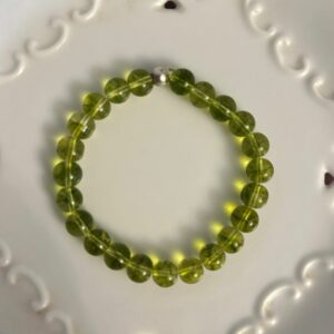 Bracelet Péridot chauffé 7.5 mm et perle argent 925 6mm - boutique La Porte des Secrets