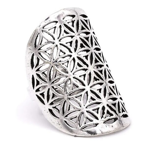 Bague Fleur de vie en laiton couleur argent - réglable - boutique La Porte des Secrets