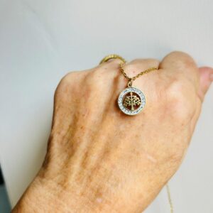 Pendentif Arbre de vie et Zircon - acier inoxydable couleur or - 1.4 cm - boutique La Porte des Secrets