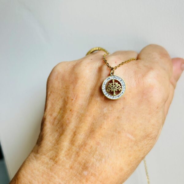 Pendentif Arbre de vie et Zircon - acier inoxydable couleur or - 1.4 cm - boutique La Porte des Secrets