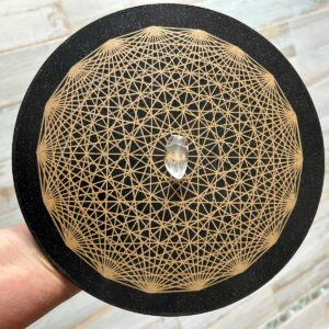 Tesseract avec quartz informé - Antenne éthérique fait main - or et noir pailleté - Boutique ésotérique La Porte des Secrets