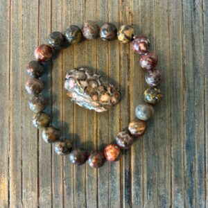 Bracelet Jaspe léopard du Brésil - perles 8mm sur fil élastique. Boutique de pierres et minéraux La Porte des Secrets