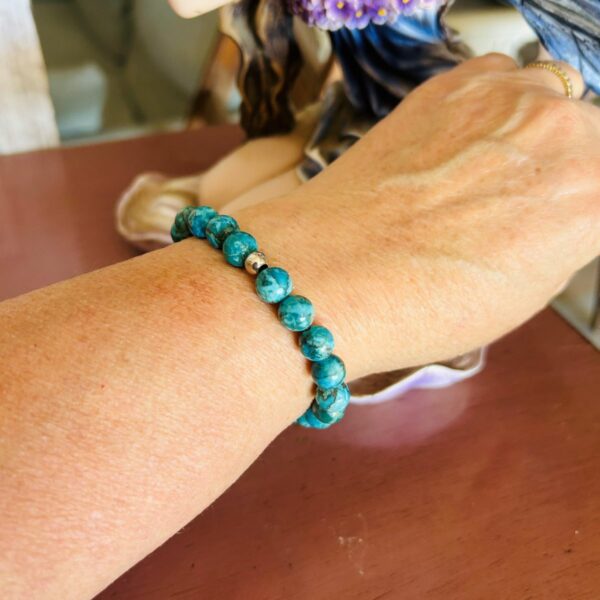 Bracelet en véritable Turquoise bleue d'Afrique - bracelet artisanal fait main, perles 10 mm. Boutique de minéraux La Porte des Secrets