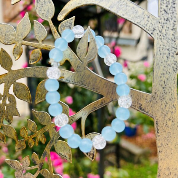 Bracelet en Calcite bleue et Cristal de roche cristallisé - Perles 8 mm. Boutique Pierre et minéraux du monde La Porte des Secrets