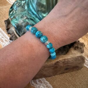 Bracelet Turquoise bleue d'Afrique perles 10mm et 8 mm intercalaire avec 3 perles acier inoxydable motifs celte. Boutique La Porte des Secrets