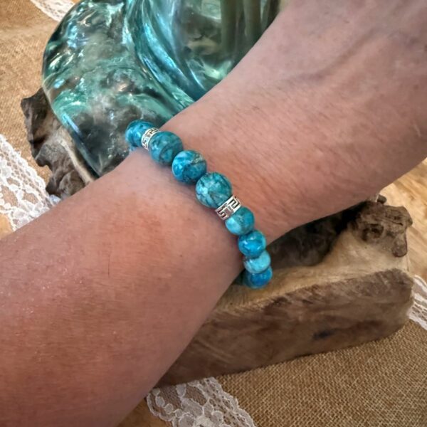 Bracelet Turquoise bleue d'Afrique perles 10mm et 8 mm intercalaire avec 3 perles acier inoxydable motifs celte. Boutique La Porte des Secrets