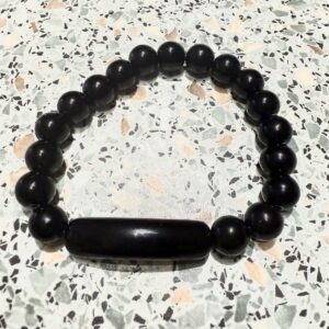 Bracelet tube obsidienne noire et perles 10 mm obsidienne noire Mexique. Bracelet fait main. Boutique La Porte des Secrets